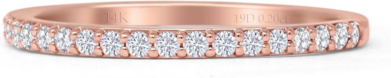 14K Rose Gold Half Eternity Band 0.12ct Natural Diamond Aquamarine, Size 10.25