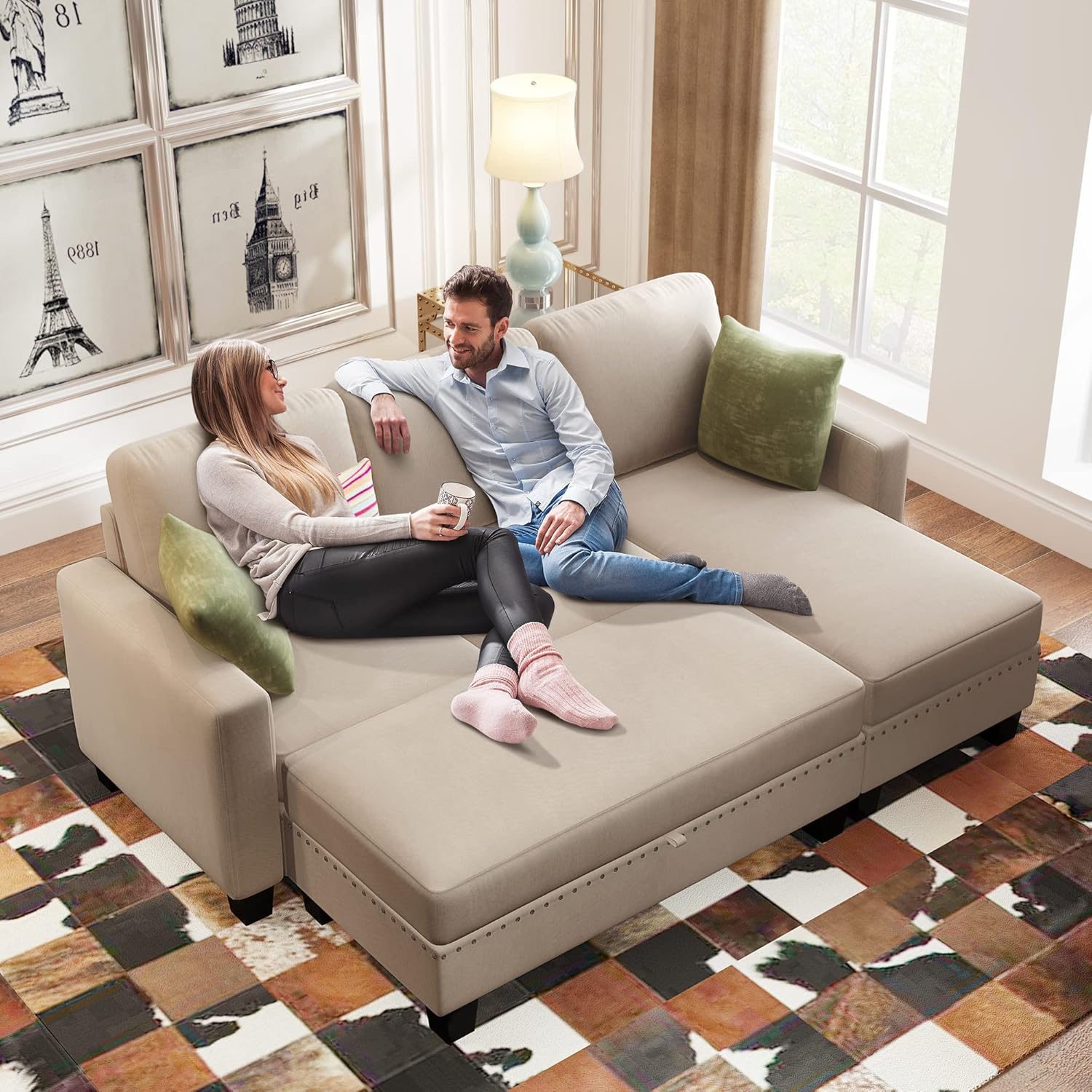 NicBex Fashion Reversible Sectional Couch with Storage Ottoman L-Shaped Sofa Modern Sectional Sofa with Chaise