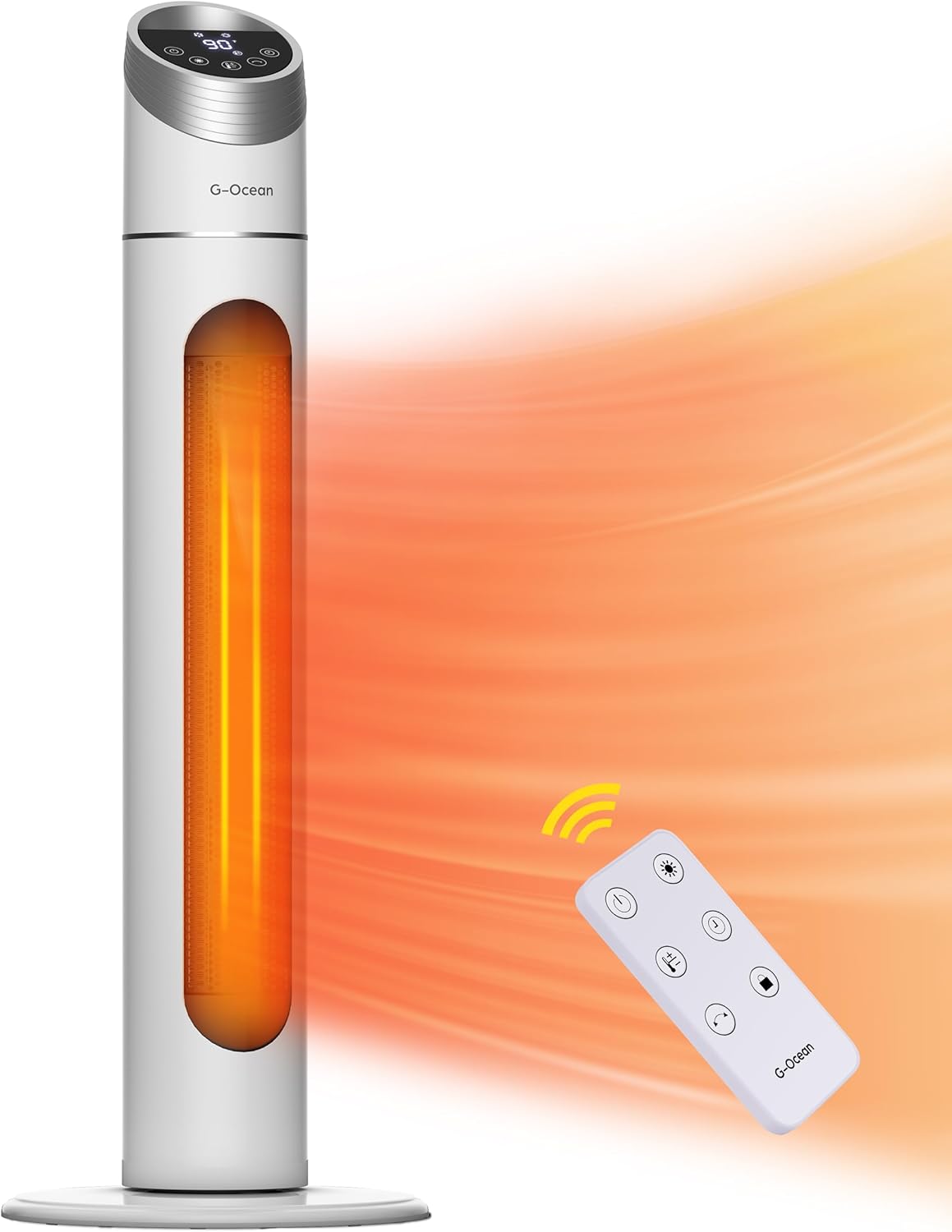Space Heater for Large Room, 34" Tower Heater with Remote, 1500W Space Heater with 12H Timer, 70° Oscillating, Adjustable Thermostat