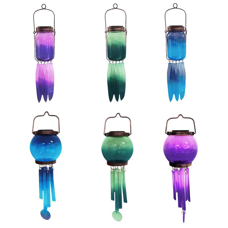 Luminous Garden 8050437 17 in. Assorted Glass Solar Ball u0026 Jar Wind Chime Case - Pack of 24