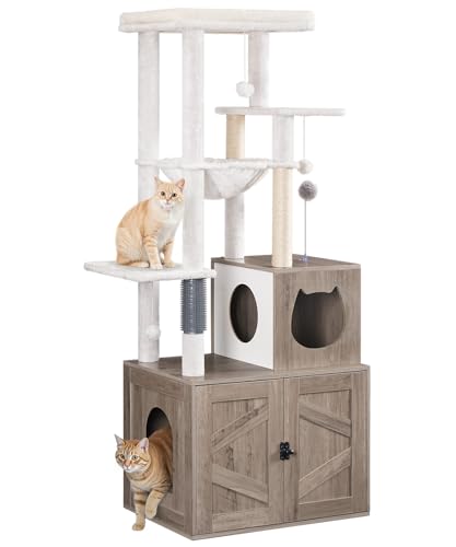 HOOBRO Cat Tree with Litter Box Enclosure, Tall Cat Tower for Indoor Cats, All-in-One Modern Cat Condo, Hidden Litter Box Enclosure Furniture