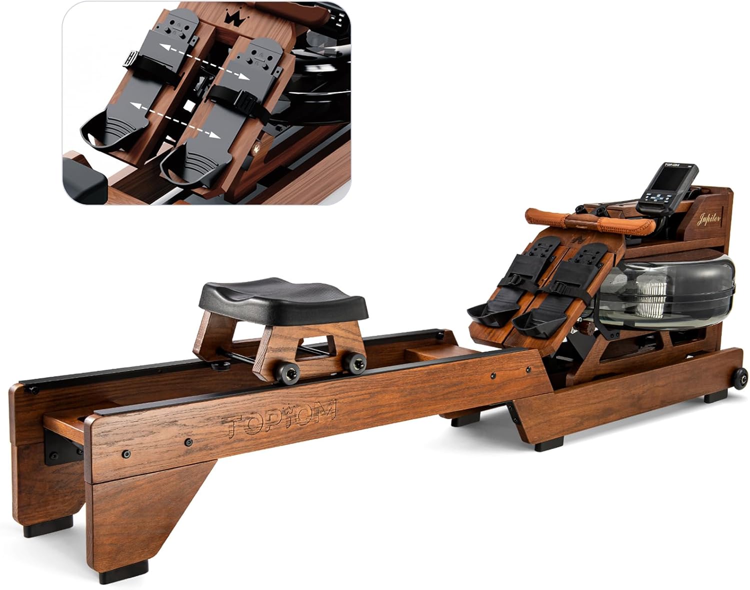 Water Rowing Machine for Home Use, Solid Wood Rower Machine 500Lbs Capacity with Upgraded Handle and Adjustable Footpad