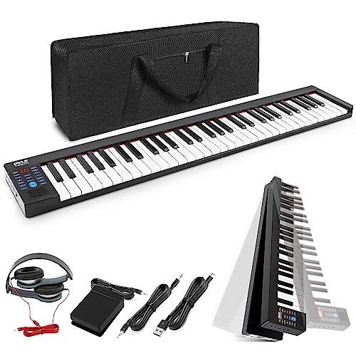 Pyle Electric Keyboard Piano 88 Keys - Portable Foldable Digital Piano Keyboard With Bluetooth, 128 Rhythms/Tones,Semi weighted keys, Sustain Pedal