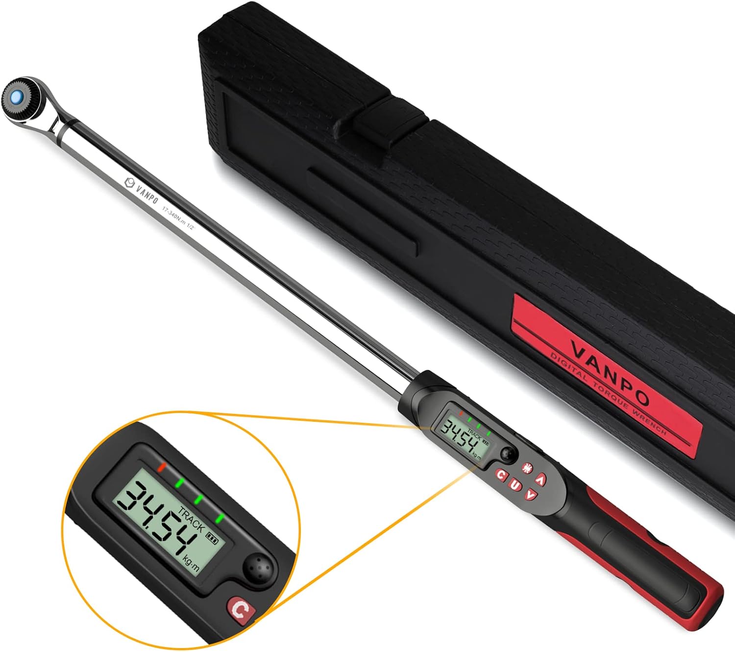 VANPO 1/2-Inch Drive Digital Torque Wrench(12.5-250.8 ft-lbs./17-340Nm), Accurate to ±2%, Torque Wrench Set with Buzzer & LED Indicator
