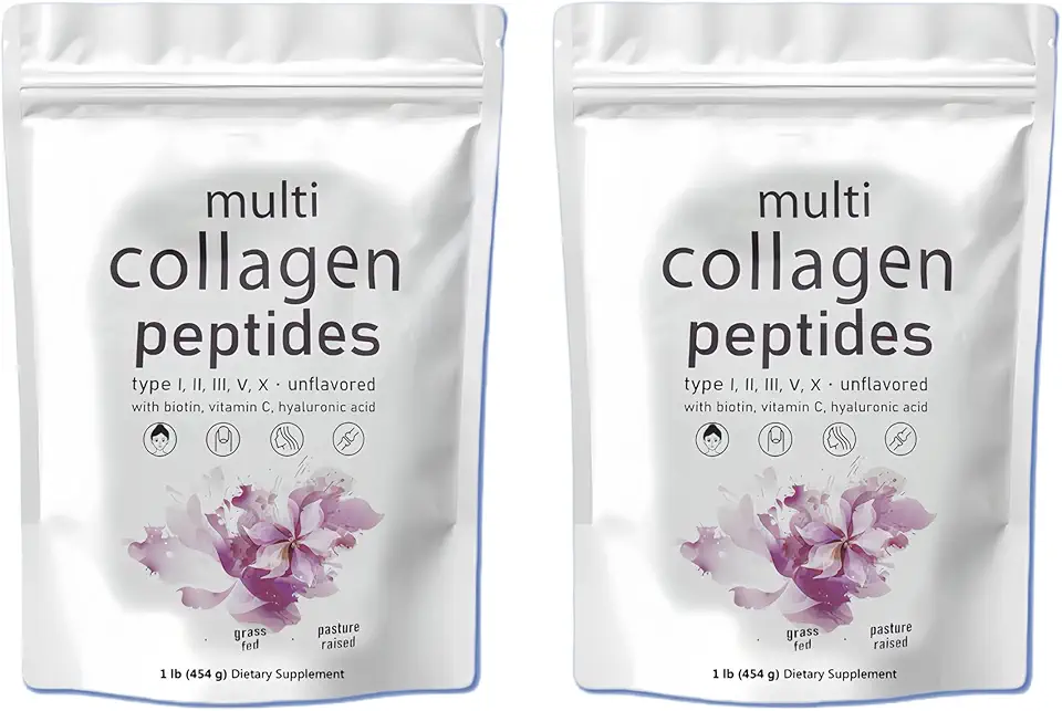 (2 Pack) Multi Collagen Peptides Powder, 16 Oz- Hydrolyzed Protein Peptides | Type I,II,III,V,X with Hyaluronic Acid, Biotin & Vitamin C