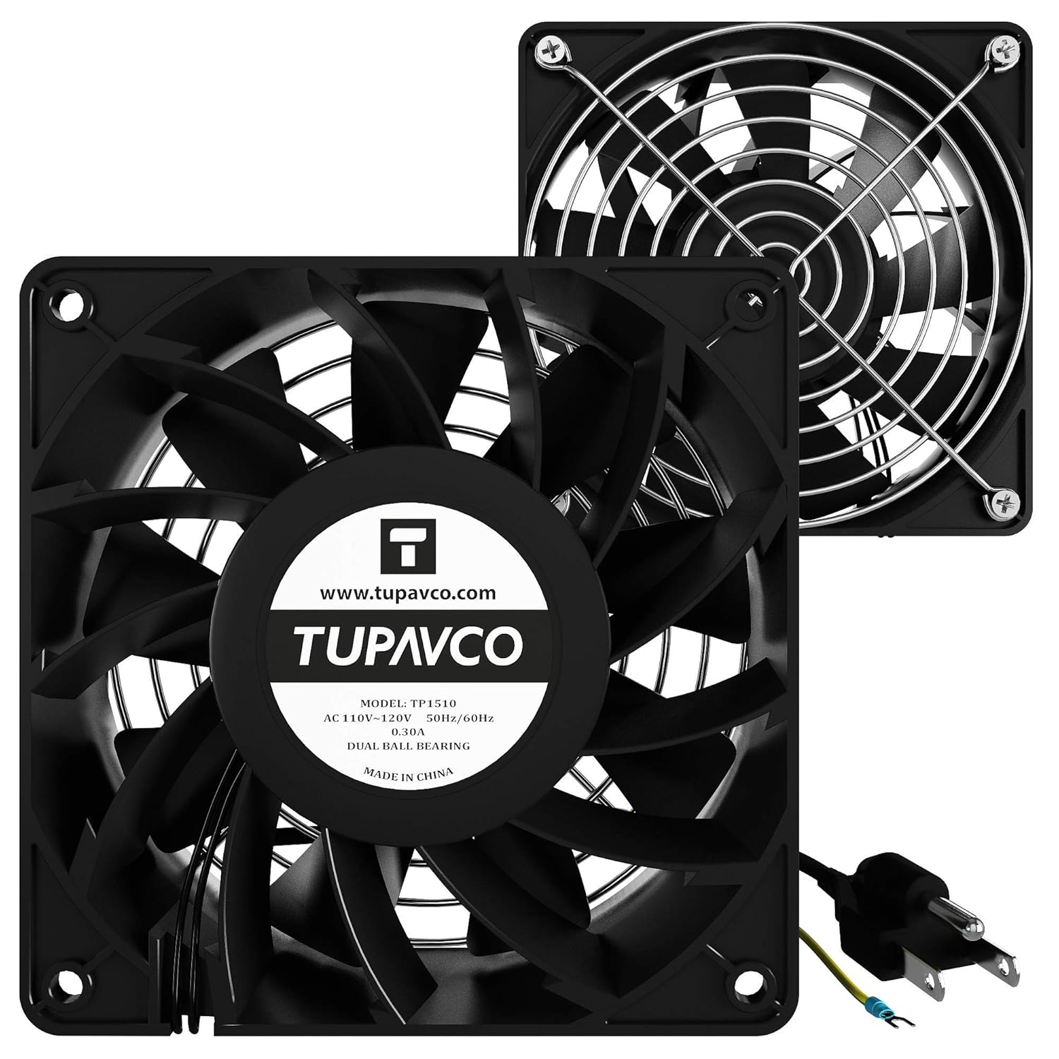 Network Cabinet Fan (Dual 2pc Kit) Server Rack Cooling (Rackmount Muffin Fans Pair 120mm 4in) 110V Cable (Extra Strong) Dual Ball for Side or Top