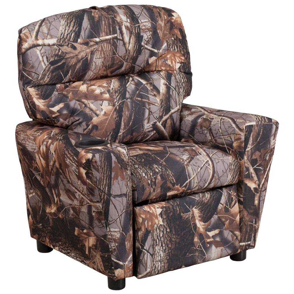 Alamont Contemporary Camouflaged Fabric Kids Recliner with Cup Holder