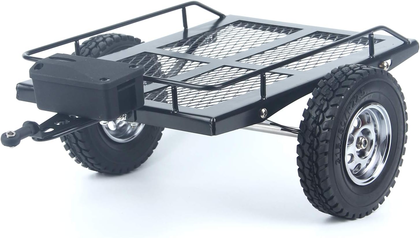 LCX Racing 1/10th RC Crawler Car Heavy Duty Metal Trailer RC Crawler Hooper Trail Cargo Carrier Metal Kit for Axial SCX10 SCX10 II TRX4 TRX6 Redcat