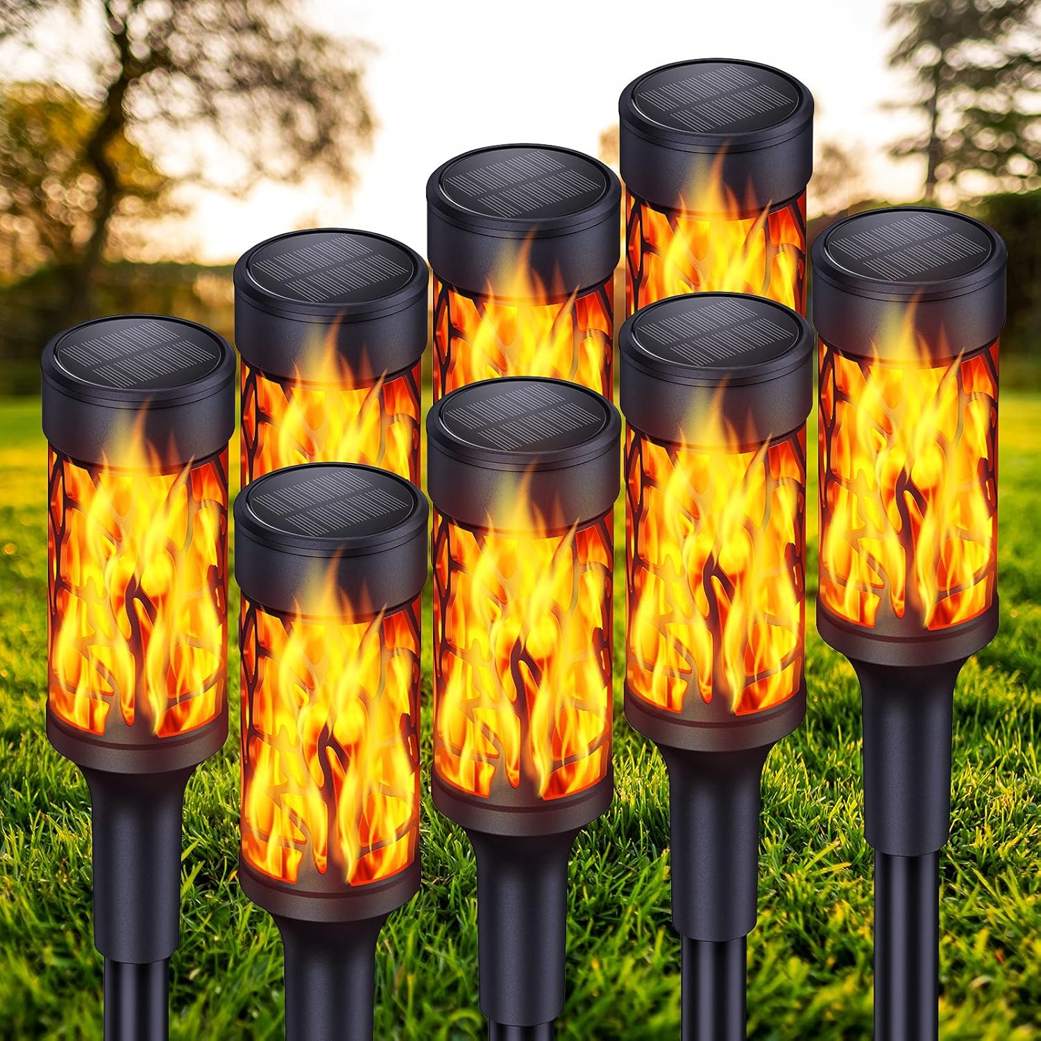 BONLION Solar Torch Lights Outdoor, Upgraded 8 Pack Extra-Bright Solar Torch Lights with Dancing Flickering Flames