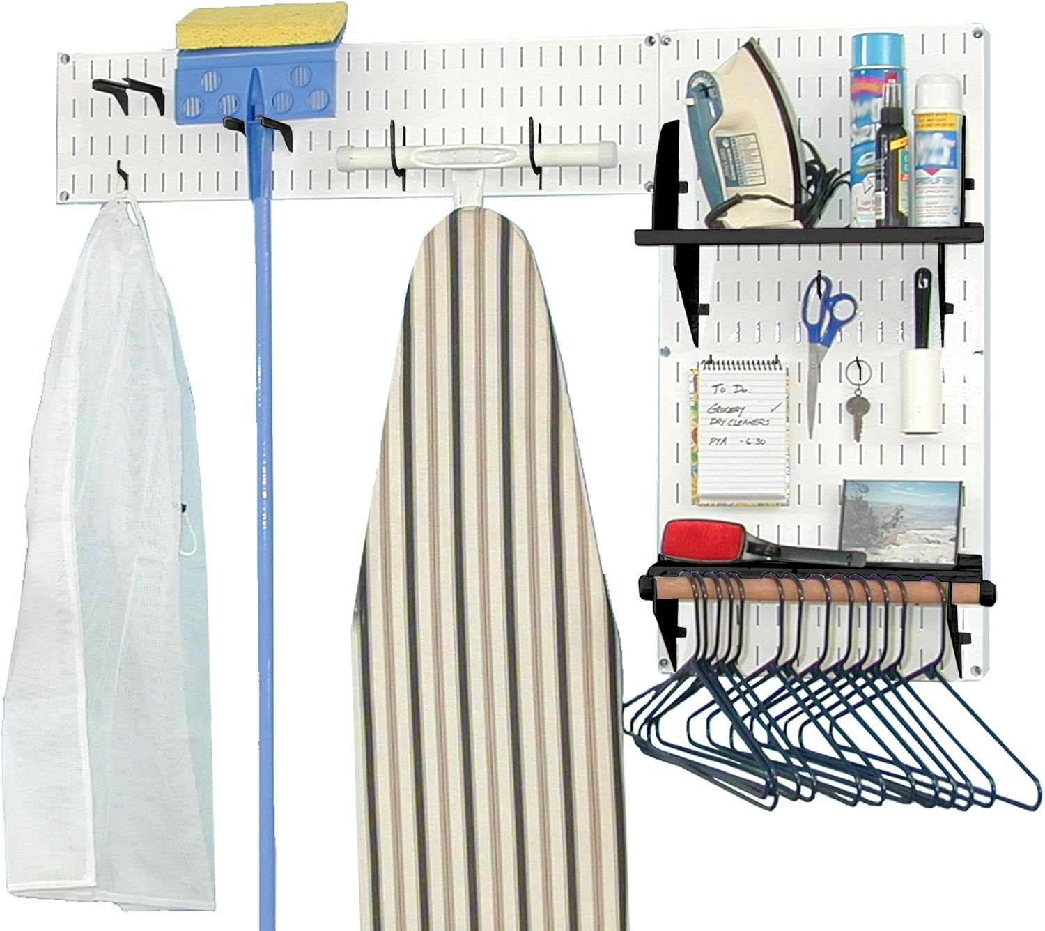 Wall Control Laundry Room Organizer Wall Mounted Laundry Room Storage and Organization Standard Kit White Wall Panels and Blue Accessories
