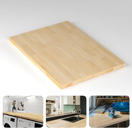 Butcher Block Counter Top, Durable and Sturdy Birch Solid Hardwood Countertop, Washer/Laundry Countertop, Table Top, Unfinished, 1.5" Thickness