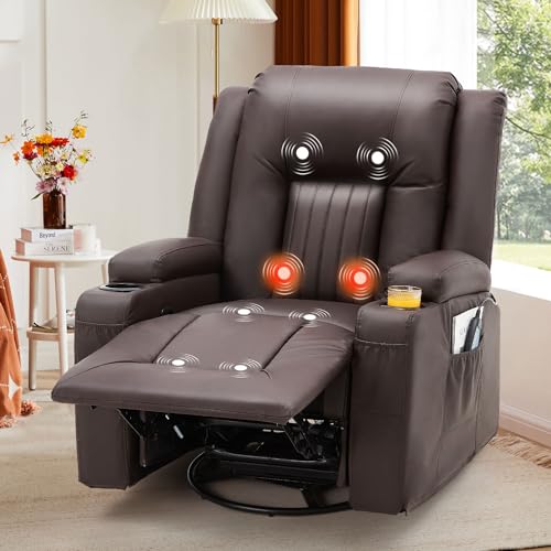 YODOLLA 3 Pieces Leather Recliner Sofa Set for Living Room Furniture Set，Overstuffed Reclining Sofa with Massage&Heat Function