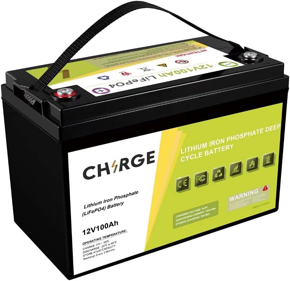 12V 100Ah Lithium Battery, Built-in 100A BMS, Rechargeable Iron Phosphate LiFePO4 Deep Cycles Battery Can Support 1280W Power Output for RV