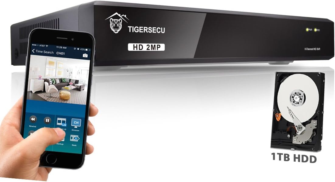 TIGERSECU Super HD 1080P H.265+ 8-Channel Hybrid 4-in-1 DVR Security Recorder with 1TB Hard Drive
