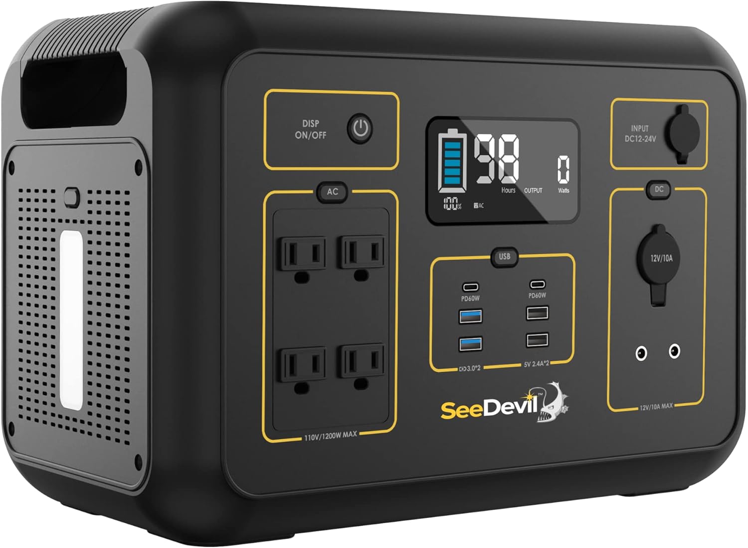 SeeDevil Portable Power Station 1200W, 1132Wh Portable Generator with 4x110V/1200W AC Outlets, for Outdoor RV/Van Camping, Overlanding