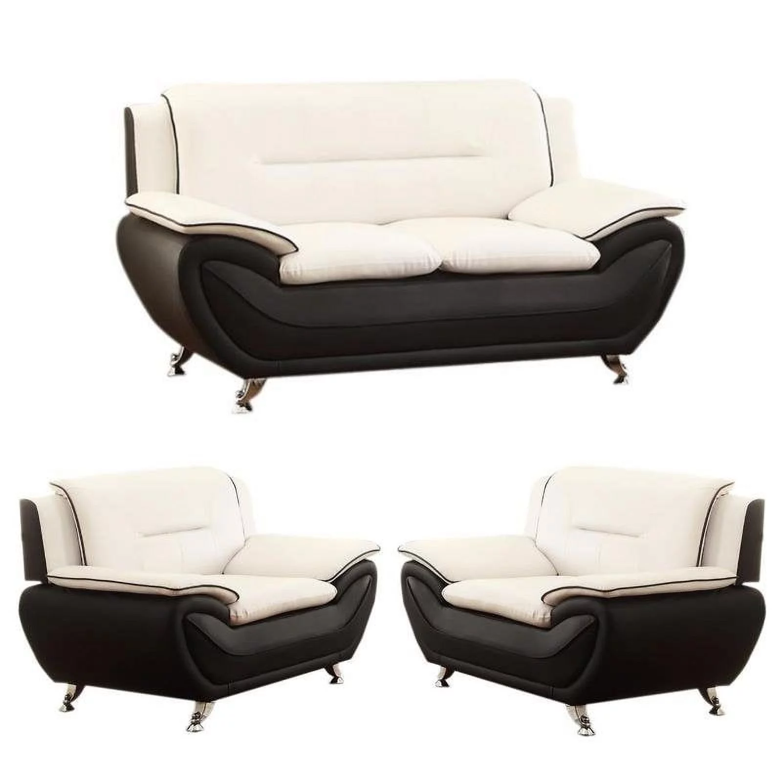 3 Piece Living Room Set with 59" Loveseat and 2 Armchairs in Black/Beige