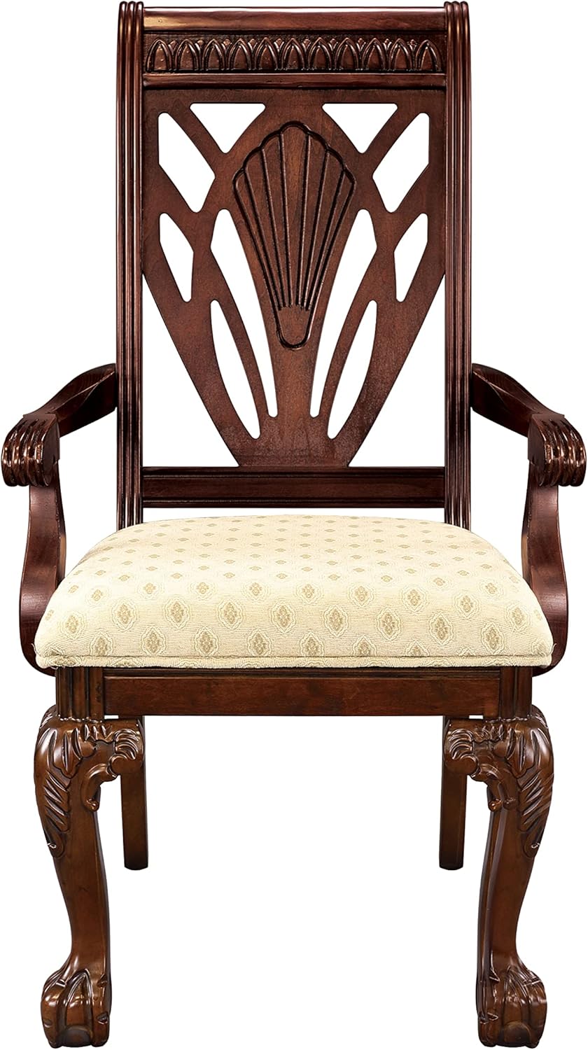 Dark Cherry Finish Formal Dining Armchairs 2pc Set Fabric Upholstered Seat Traditional Design Room Furniture