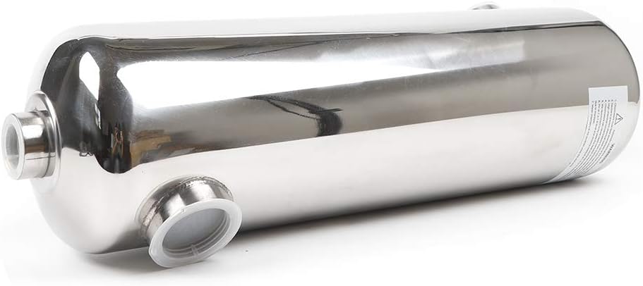 Pool Heat Exchanger Stainless Steel Shell and Tube Heat Exchanger Same Side Ports 1"+ 1 1/2" FPT (200KBTU) for Swimming Pools Spas Hot Tubs Hydraulic