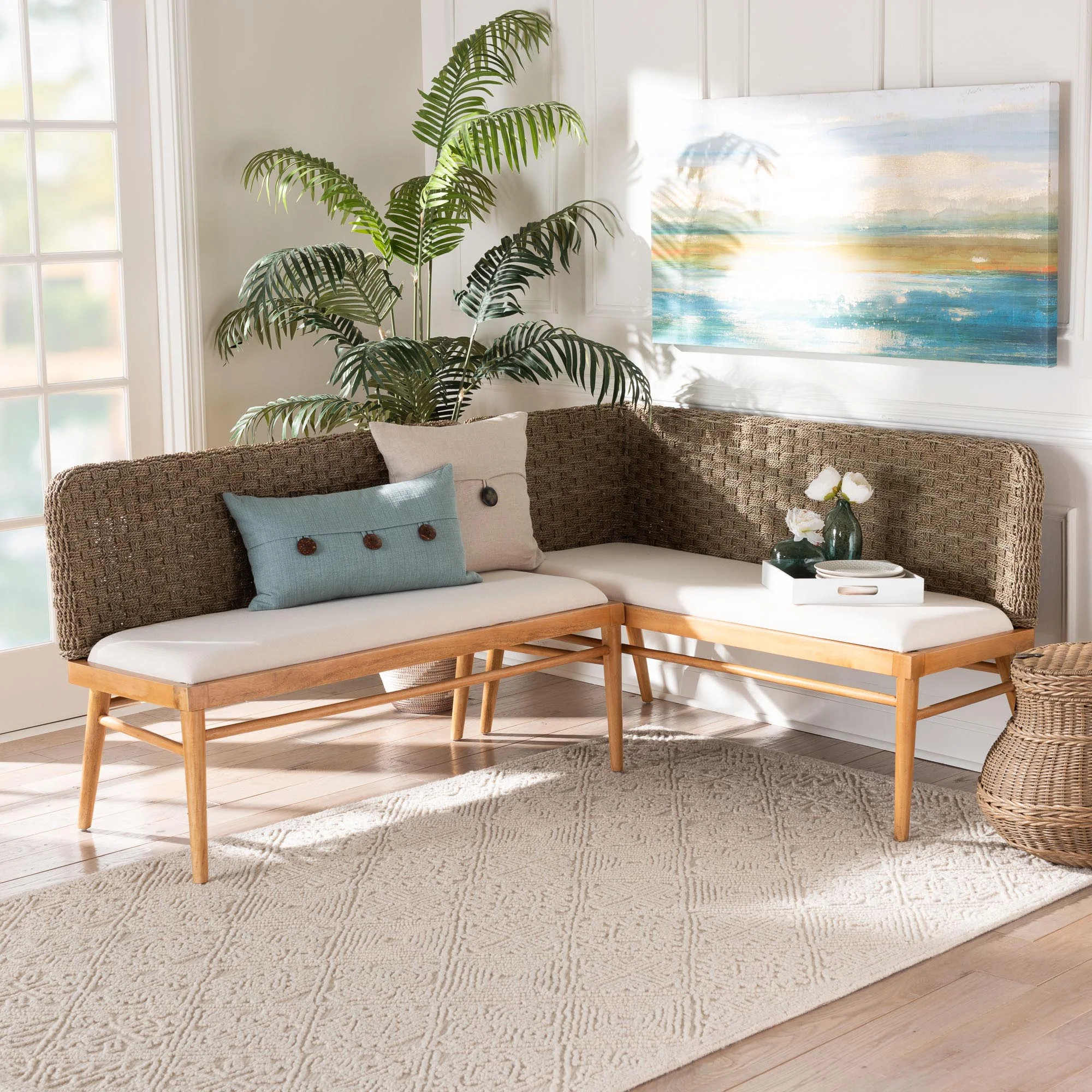Baxton Studio Denver Boho Dining Nook Banquette set, 2-Piece, Brown