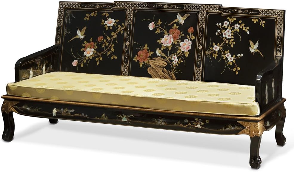 ChinaFurnitureOnline Wooden asian Sofa Chair, Black Lacquer Chinoiserie with Pearl Maidens