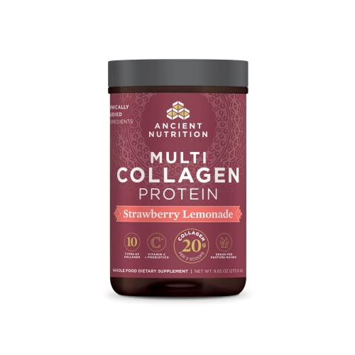 Ancient Nutrition Collagen Powder Protein, Multi Collagen Protein Powder, Strawberry Lemonade, 24 Servings, w/Vitamin C