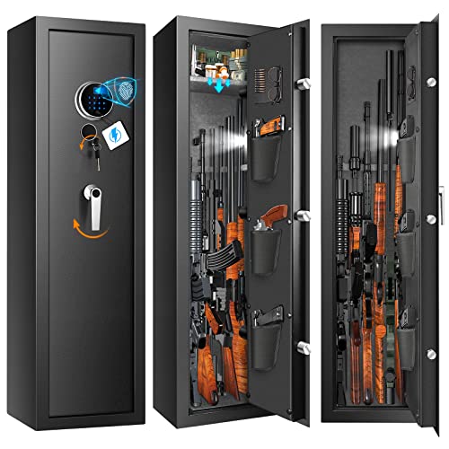 【2024 New】7-8 Rifle Gun Safe Gun Cabinet Fire Resistant with Removable Shelf, Large Unassembled Gun Safes for Home Rifle and Pistols with Silent Mode