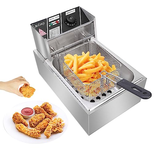 Wrilibo Electric Deep Fryer w/Basket & Lid, Stainless Steel Commercial Deep Fryer Countertop Deep Fryer w/Temperature Control