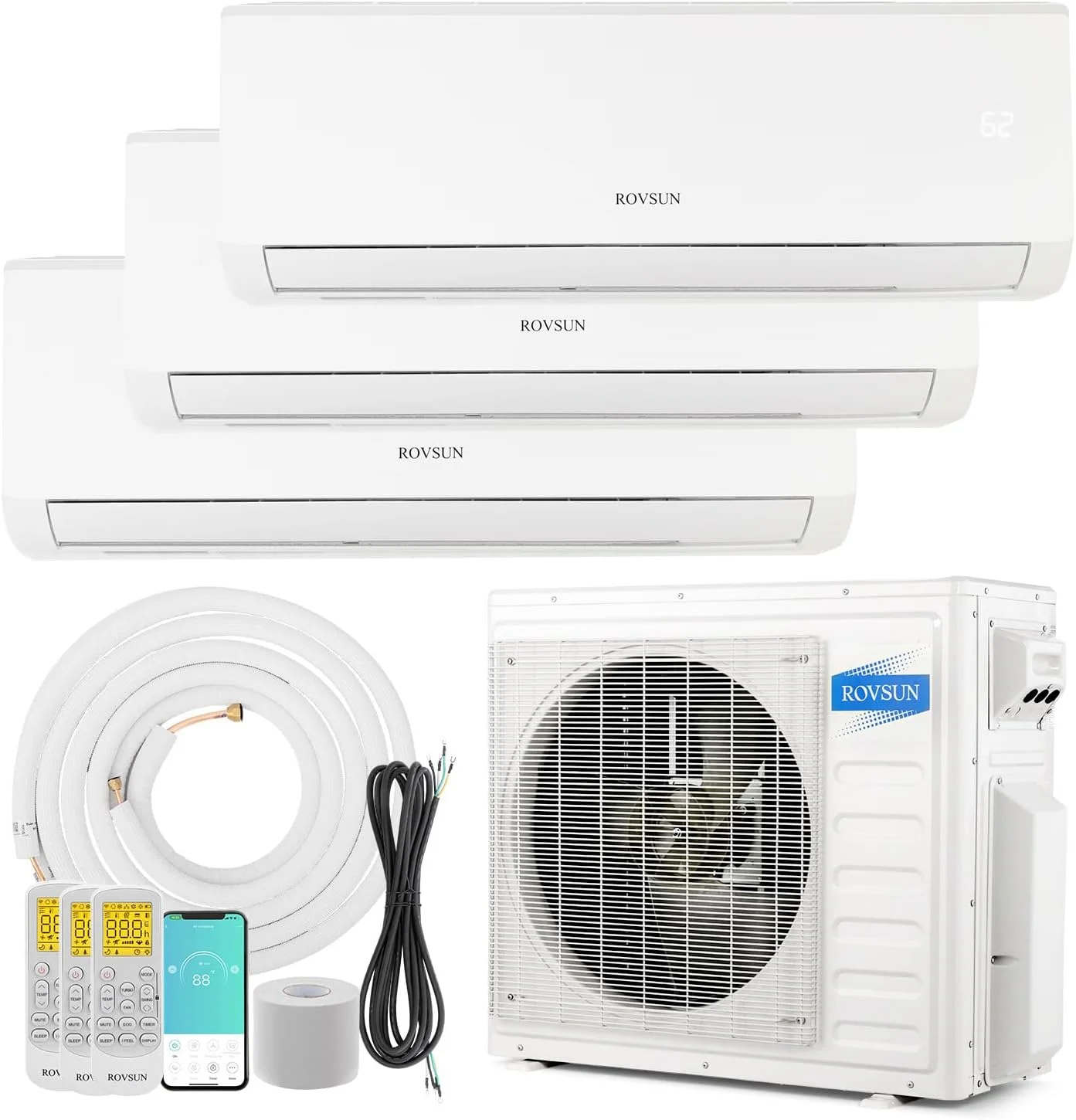 ROVSUN 3 Zone 9000 + 9000 + 9000 BTU WIFI Mini Split AC/Heating System