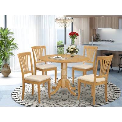 Villani 5 - Piece Drop Leaf Solid Wood Rubberwood Dining Set Alcott Hill Color: Oak