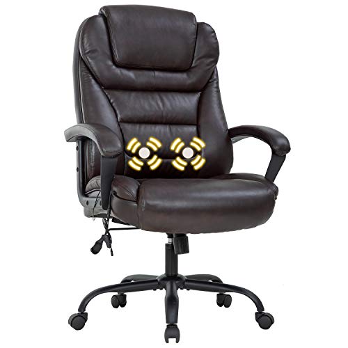 Big and Tall 500lbs Wide Seat Ergonomic Desk Chair with Lumbar Support Arms Headrest Massage Office Chair Rolling Swivel PU Leather Task Computer