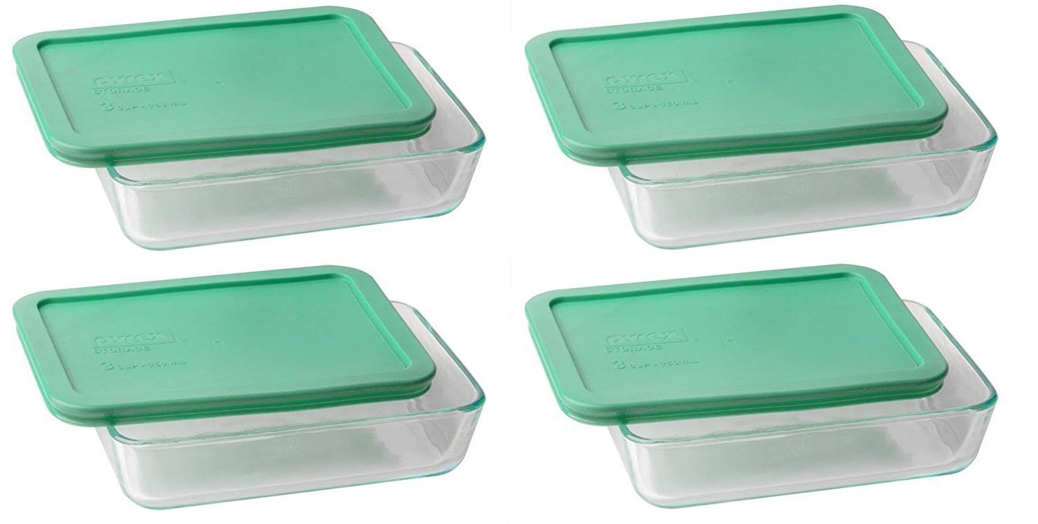 Pyrex 3-Cup Rectangle Glass Food Storage Set Container (Pack of 4 Containers)