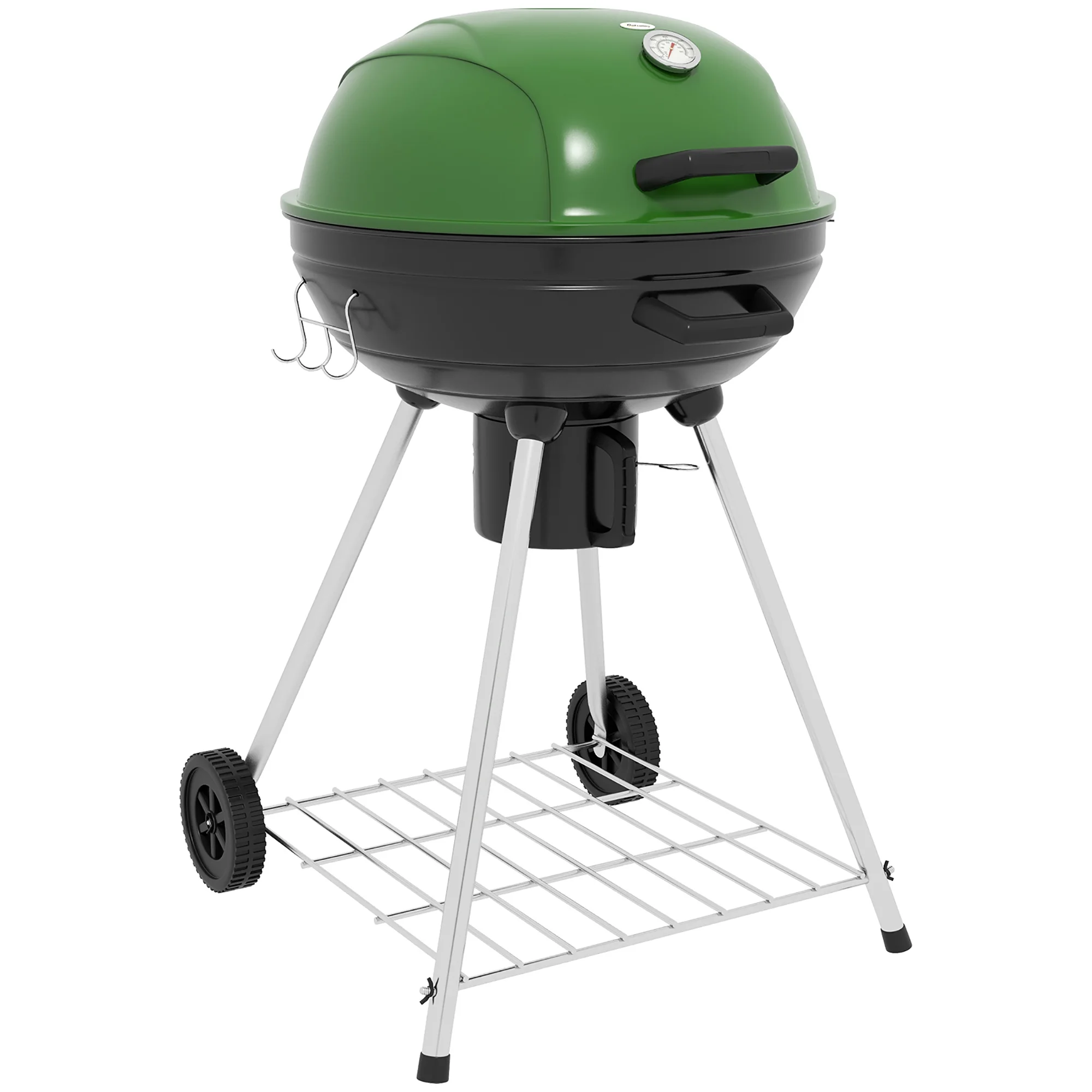 Outsunny 21 Kettle Charcoal BBQ Grill with Wheels, Barbecue, Green