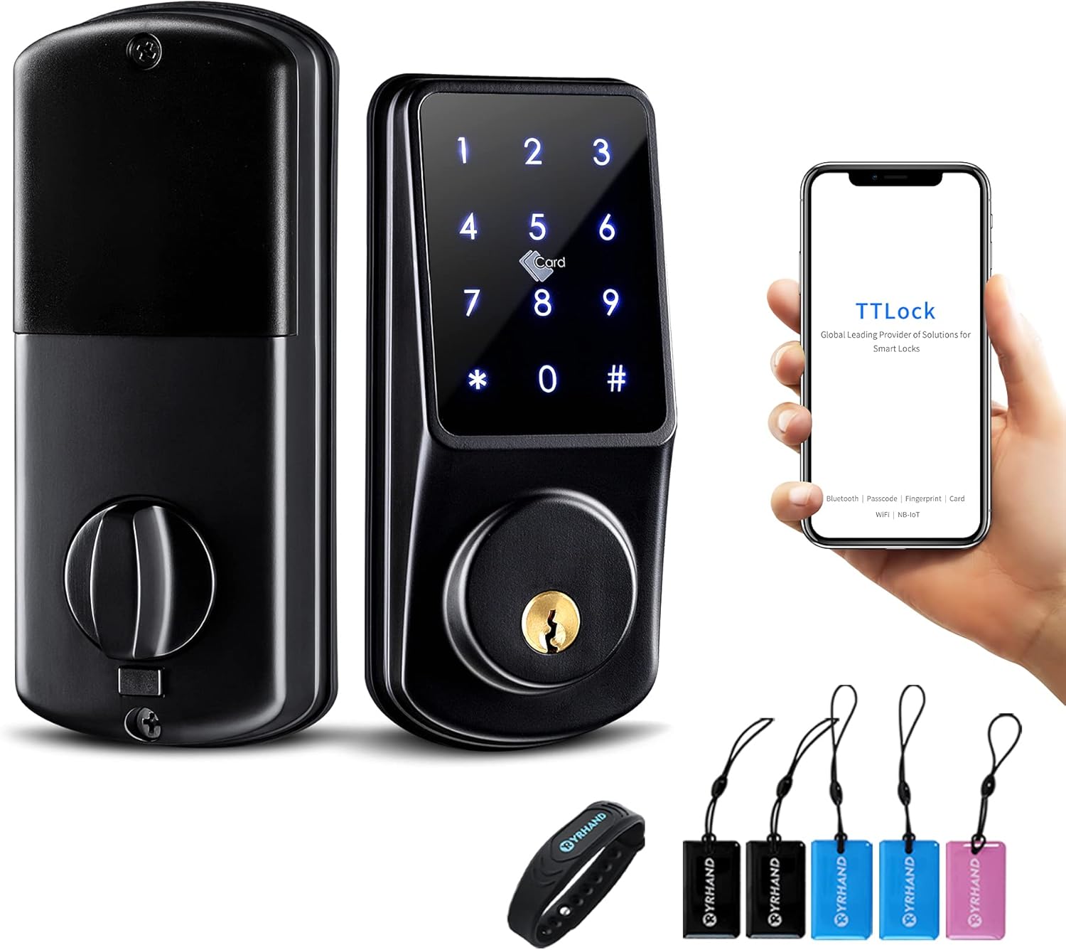 YRHAND Smart Lock A220 Deadbolt Door Locks,Smart Deadbolt Lock Keyless Entry Door Lock with Keypad,TTLock APP,Code,Card