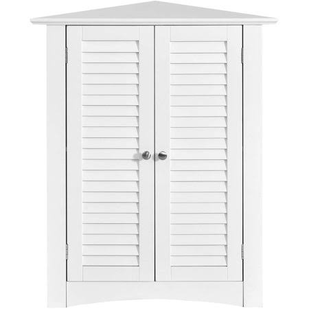 Giantex 3-Shelf Corner Cabinet, Freestanding Bathroom Floor Cabinet with Double Shutter Doors and Adjustable Shelf, Suitable for