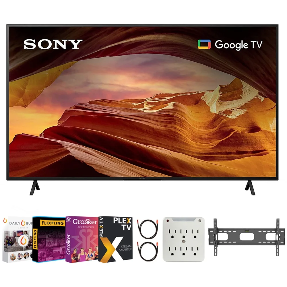 Sony KD43X77L X77L 43 Inch 4K HDR LED Smart TV with Google TV 2023 Bundle with Premiere Movies Streaming + 37-100 Inch TV Wall Mount + 6-Outlet Surge