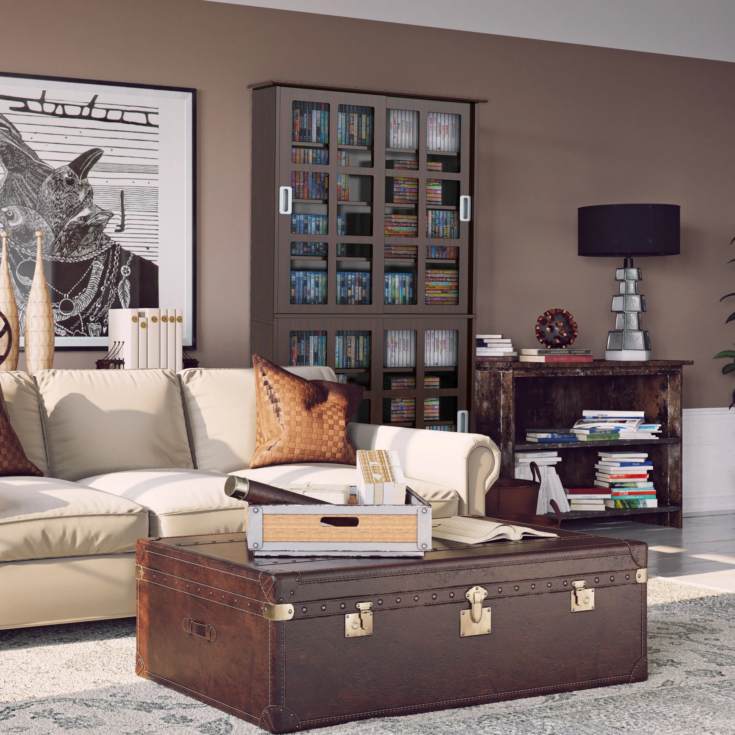 Espresso Multimedia Cabinet with Sliding Glass Doors and Adjustable Shelves - Curated Treasures Market