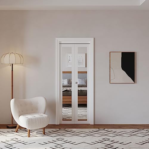 Bi-Fold Doors 30" x 80" Heavy-Duty Mirrored Door with Knob & Hardware Kit, Interior Folding Pantry/Closet Door
