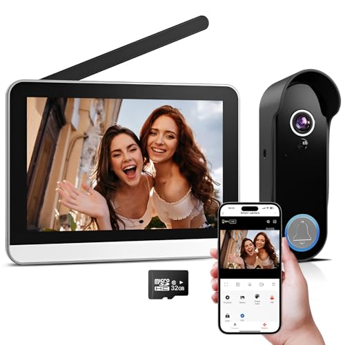 Wireless Doorbell Camera with Monitor Video Door Phone Intercom System 1080P 7'' Touch Screen Two-Way Audio Smart Door Bell with Chime
