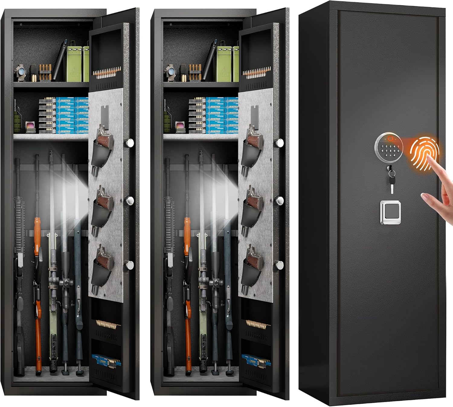 57" Large Gun Safe,Biometric 5-Gun Safe Cabinet,Quick Access Long Gun Pistols,Rifles and Shotguns Gun Cabinet