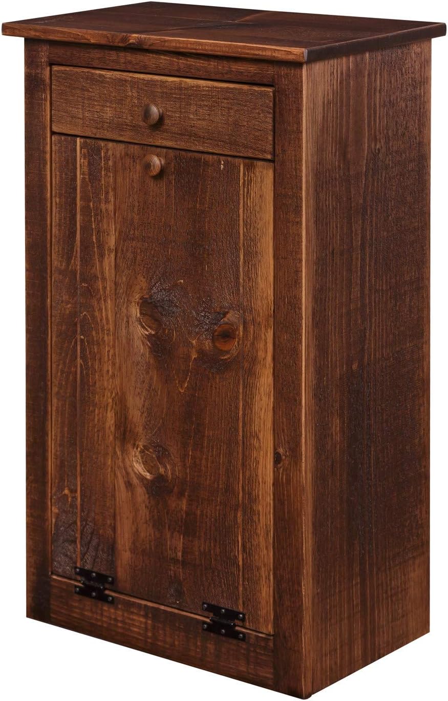 DutchCrafters Amish Farmhouse Wood Pull Out Trash Can Cabinet, Handmade Solid Wood Hideaway Trash Holder, Tilt Out Bin for Trash Disposal, Recycle