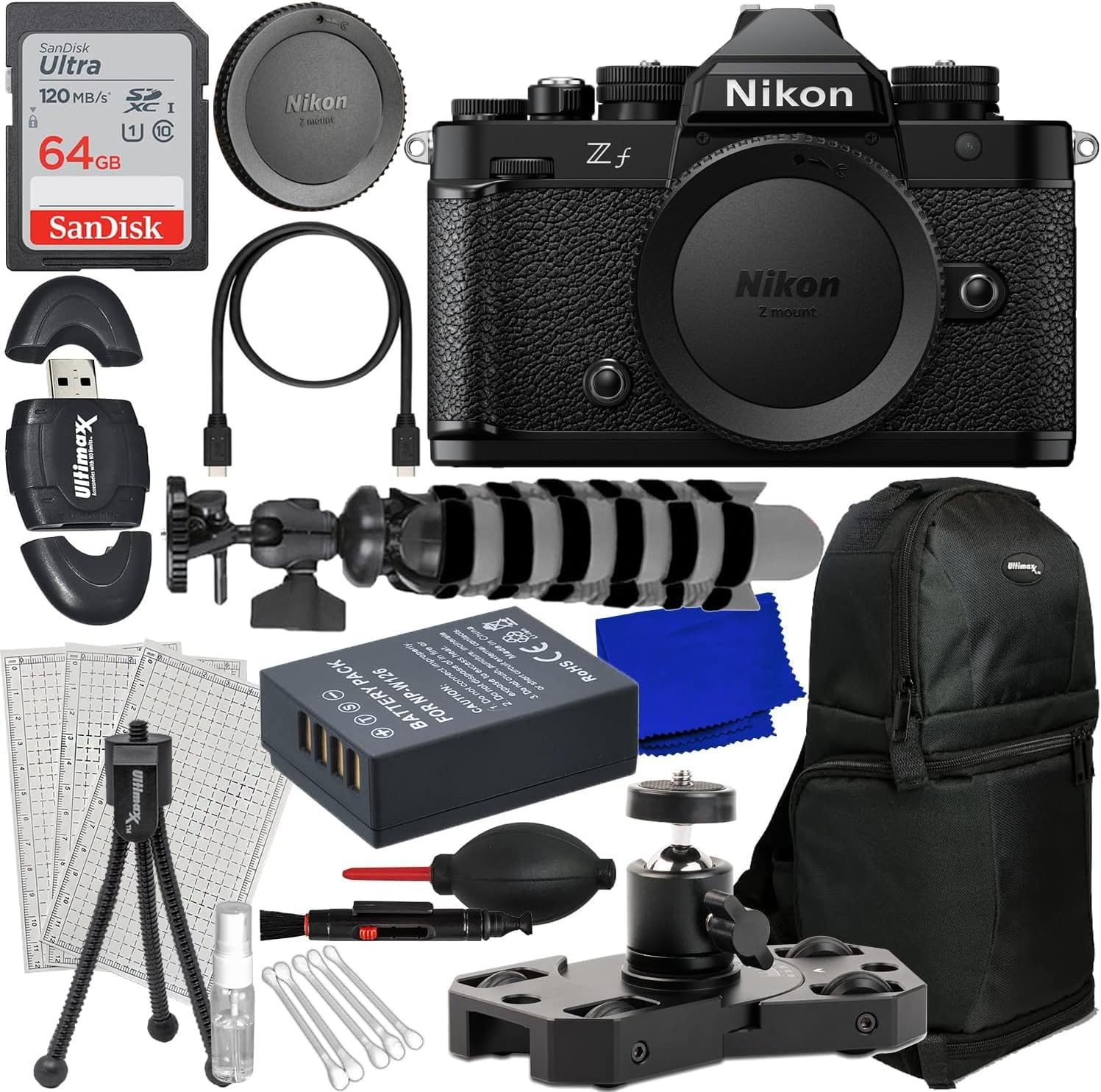 SSE Nikon Zf Mirrorless Camera (Body) 1761 - Bundle Includes: 64GB SDHC Memory Card, Portable Mini Metal Dolly, Action Camera Adapter & Screw