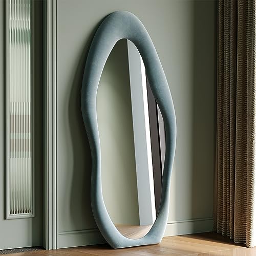 Honyee Full Length Mirror, 63" x 24" Wall Mirror, Flannel Wrapped Wooden Frame Floor Mirror