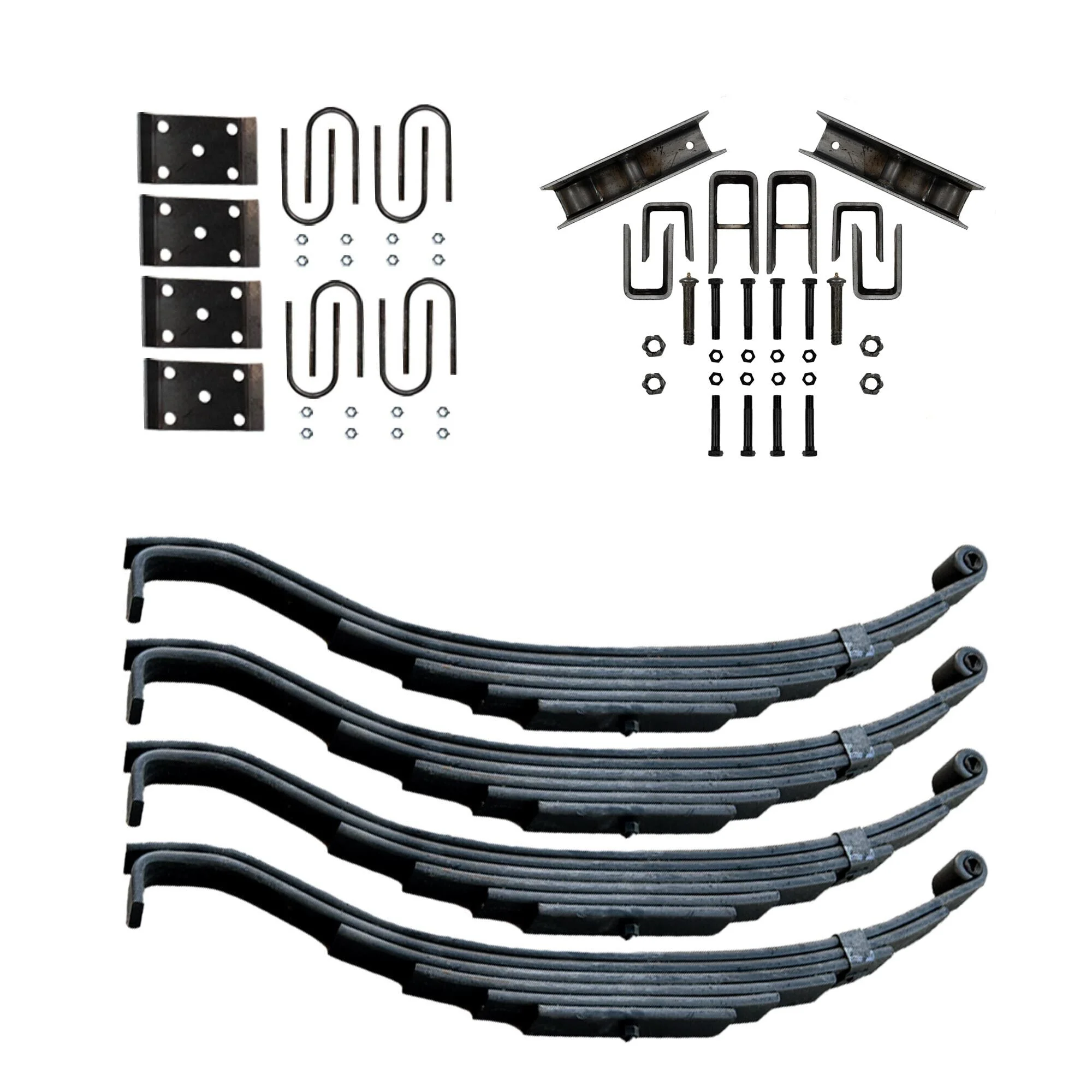 The Trailer Parts Outlet - Trailer 6 Leaf Slipper Spring Suspension and Tandem Axle Hanger Kit for 3.5" Tubes - 8000 Pound Axles