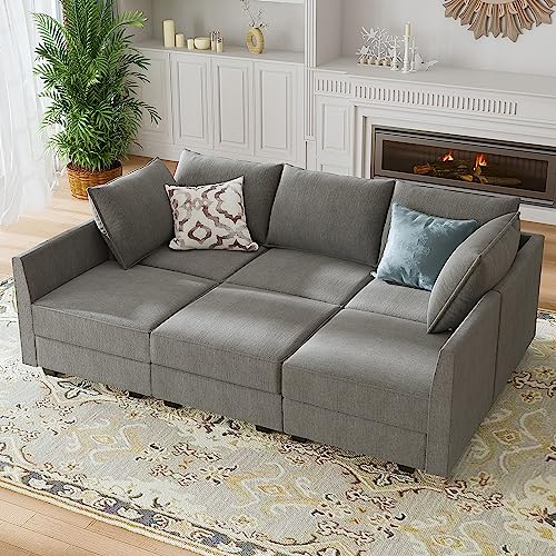HONBAY Modular Sofa Sectional Sleeper Couch with Ottomans Reversible Sleeper Sectional Sofa Modular Couch with Storage, Aqua Blue