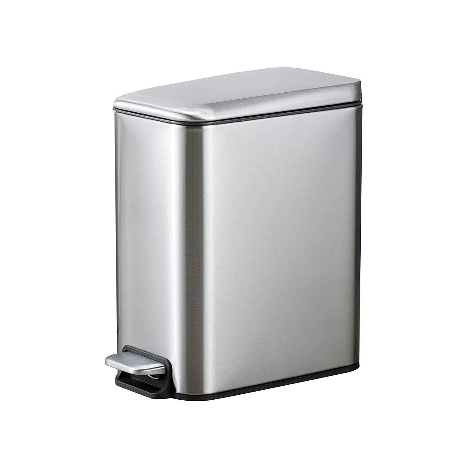 Rectangular Bathroom Trash Can Lid Soft Close Slim Small Trash Can Removable