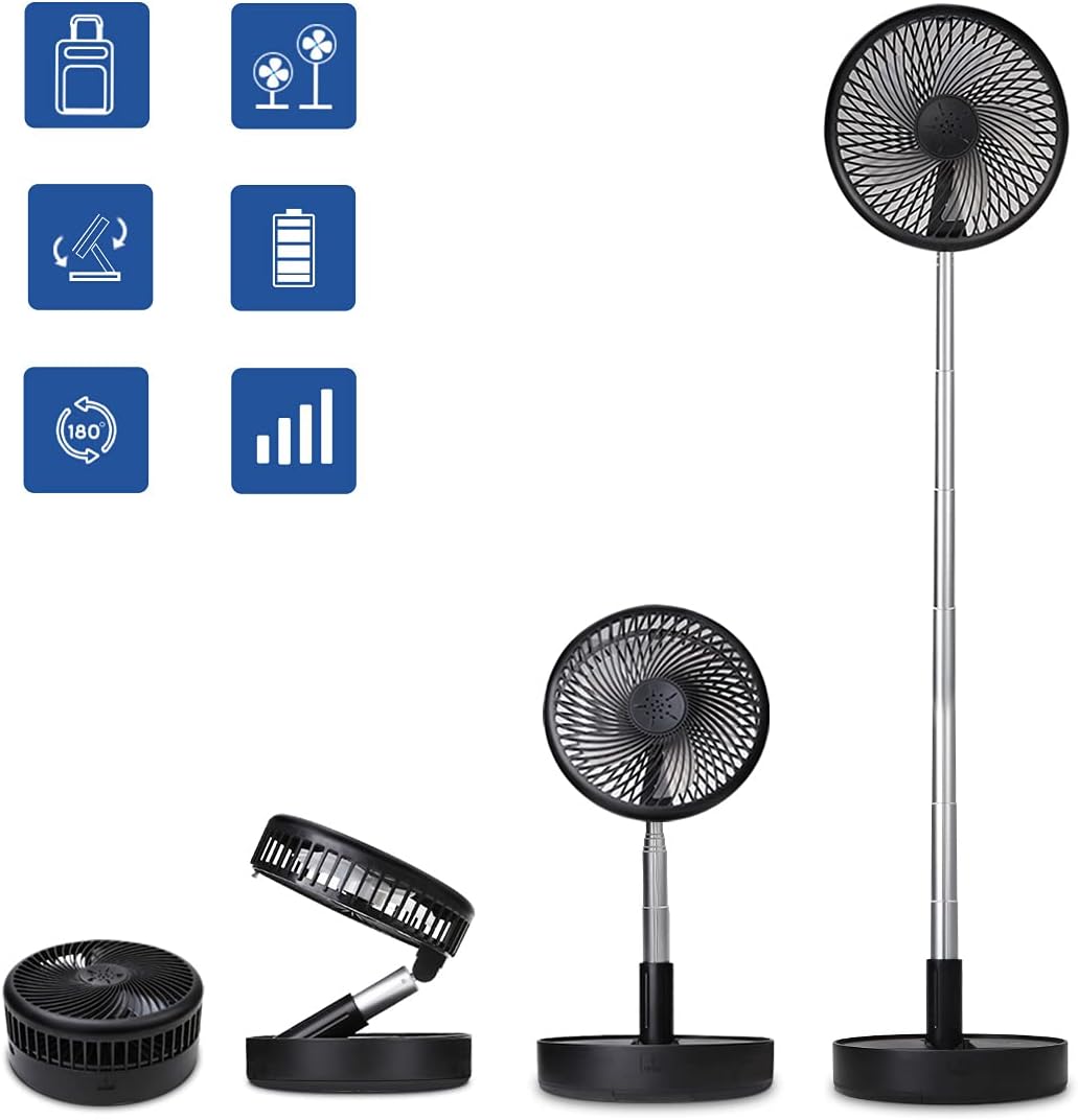 8.7 inch Battery Operated Standing Fan, Primevolve Rechargeable Portable USB Fan with Adjustable Height for Camping Tent Travel White