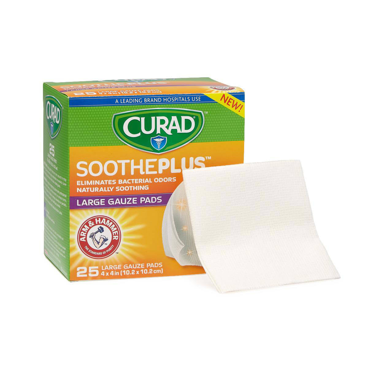 Curad SoothePlus Gauze Pads with Arm %26 Hammer Baking Soda, 4x22 x 4