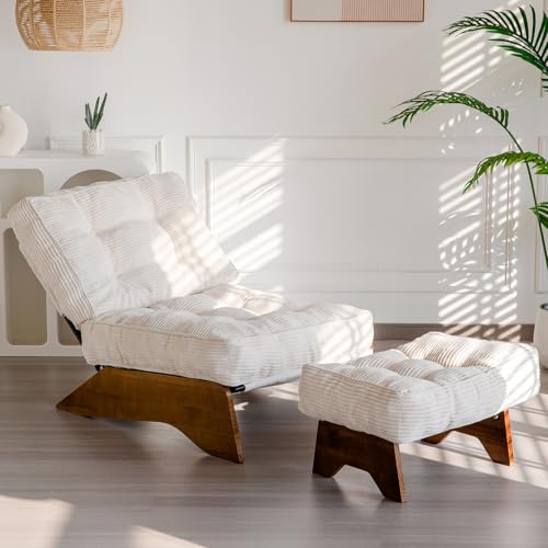 MAXYOYO Accent Chair with Ottoman Adjustable Backrest, Tufted Living Room Chair Upholstered Lounge Chair with Footrest Set