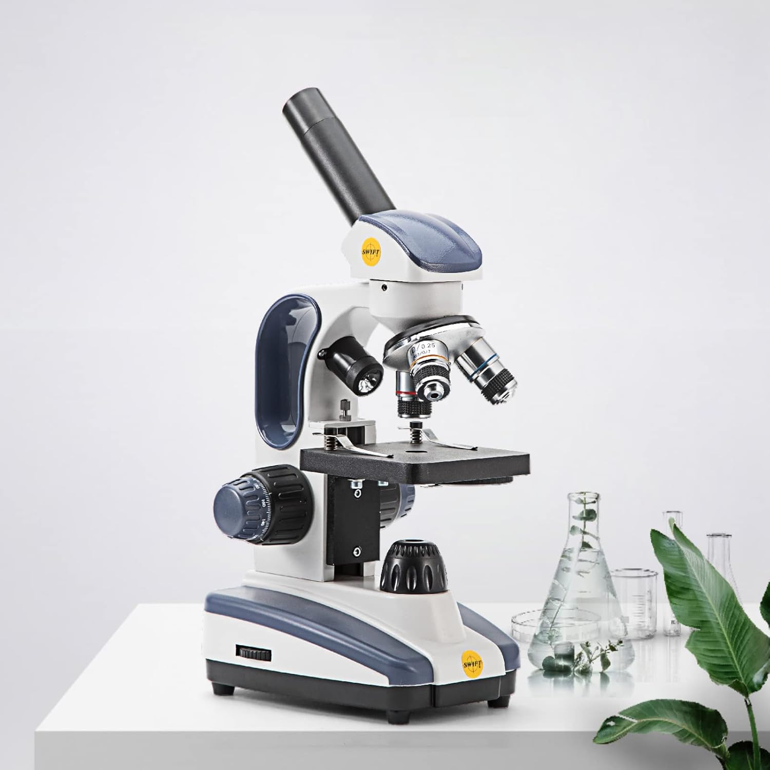 Swift Compound Monocular Microscope SW200DL with 40X-1000X Magnification, Dual Light, Precision Fine Focus