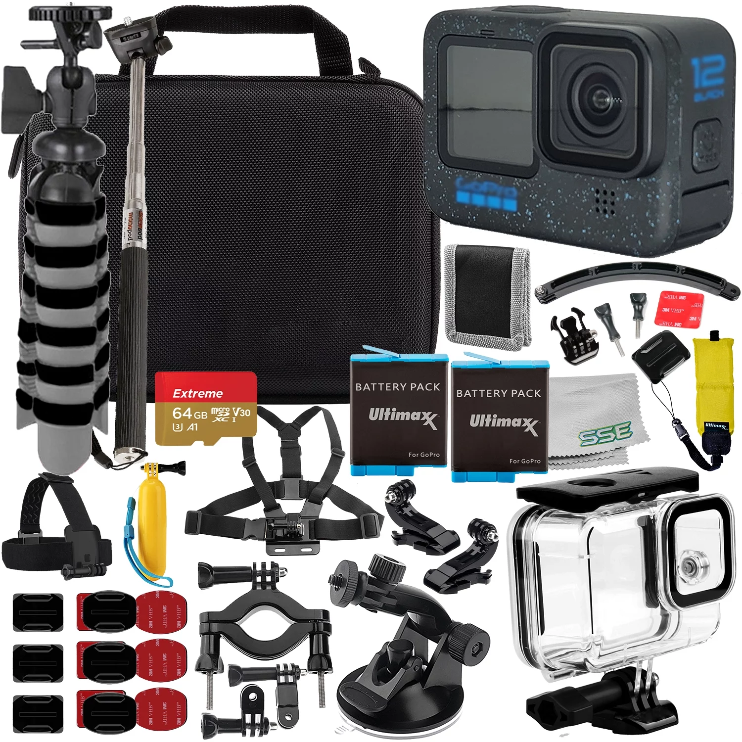 Ultimaxx Advanced GoPro Hero 12 Bundle - Includes: 64GB Extreme microSDXC Memory Card, 2x Replacement Batteries